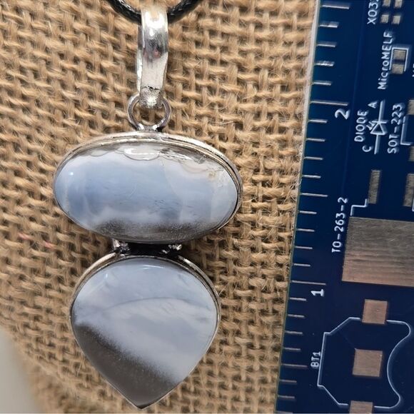 Blue Owyhee Opal Pendant handmade with organza pouch and satin cord necklace - Picture 3 of 5